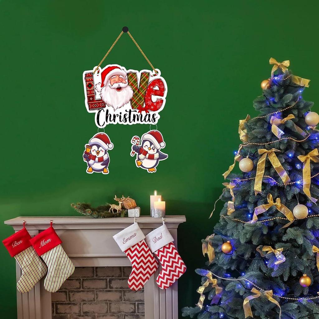 Decorative Christmas Wall Hanging Wooden Art Decoration Item for Home | Office | Living Room | Bedroom (Love-2Penguin)