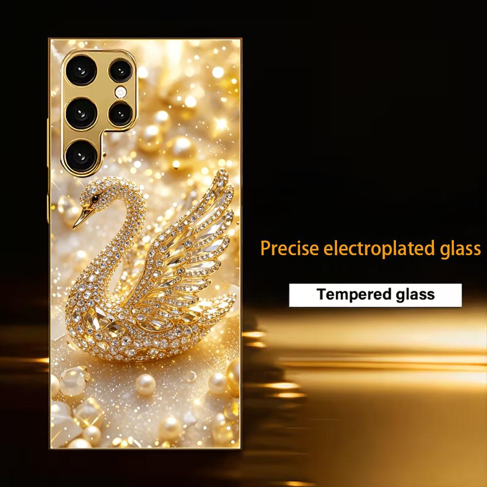 Modern Luxury Golden Swan phone case glass s26 ultra case s25 ultra case for Samsung Galaxy S26 S25 S24 S23 S22 FE Ultra Plus