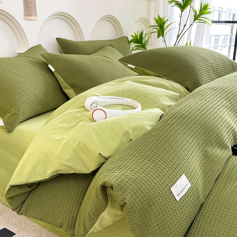 Class A Cotton Waffle Weave Luxury Bedding Set: Duvet Cover, Bed Sheet, & Pillowcases