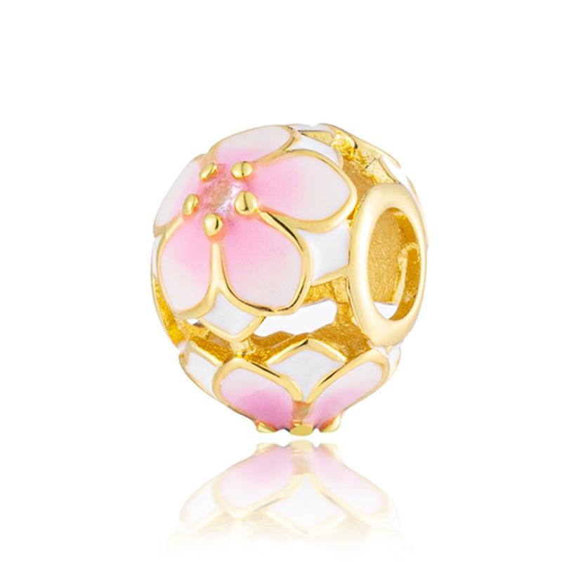 NIEUWE DIY Vergulde Sieraden Roze Kers Verwarde Sundrop Bloem Bedeltje Roos Margriet Bedels Passend voor Armband Vrouwen Cadeau