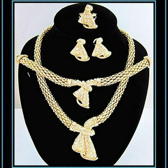 Gold-Plated Butterfly Rhinestone Jewelry Set: Necklace, Earrings, Bracelet & Ring Electroplated