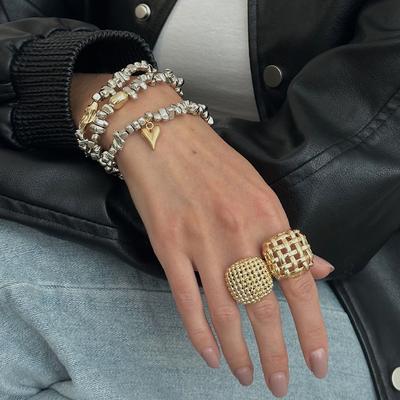 Stylish Metal Square Hollow Woven Ring Set With Wind-Sensitive Geometric Open Ring Design