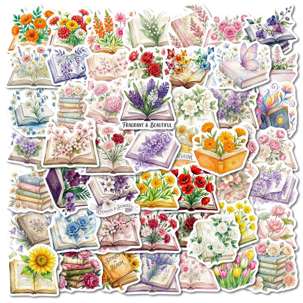 56 Books Books Floral Graffiti Stickers Car Trunk Scooter Decorative Stickers Waterproof