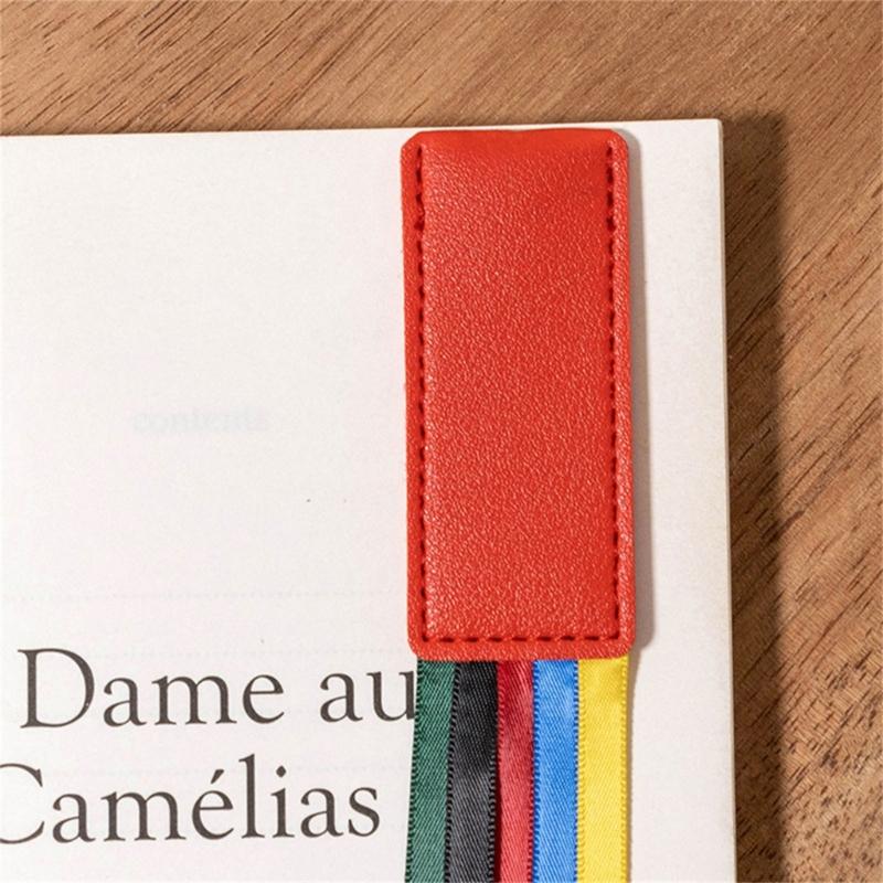 2 Pcs Book Markers with Colorful Ribbons PU Leather Reading Bookmarks Ribbon Page Markers for Book Lovers