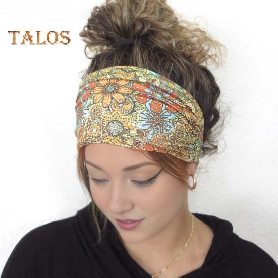 Women Elastic Headband Wide Design Floral Pattern Knotted Hair Band Non Slip Sweat Headband Yoga Running Sport Hair Accessories