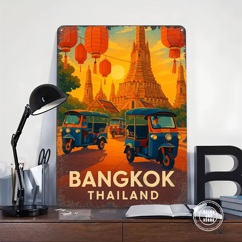 Bangkok Thailand Travel Poster Customized Wall Art Vintage Metal Signs Retro Tin Plaque for Man Cave Wand Deko Room Ornaments