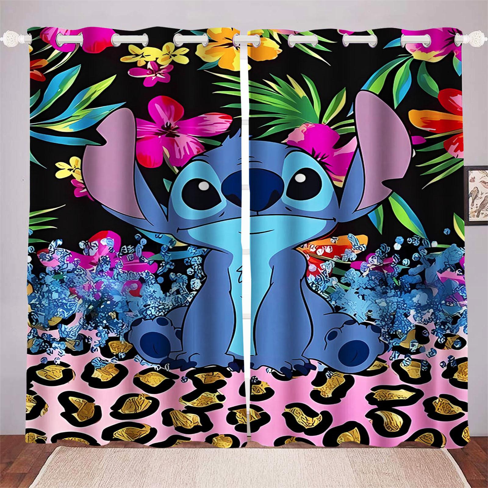Rideaux occultants anti-poussière en polyester, motif dessin animé Stitch, pour balcon, salon, chambre à coucher 100x140