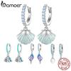 Bamoer 925 Silver Enamel Process Sea Shell Ear Buckles Pave Setting CZ Hoop Earrings for Women Ocean Series Jewelry