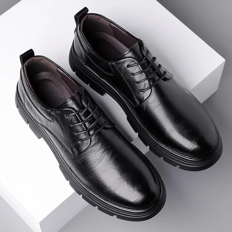 Fashion Autumn Winter English Platform Casual Derby Shoes for Men Fashion Casual New Designer Black Wedding Shoes Male Warm Cotton Shoes