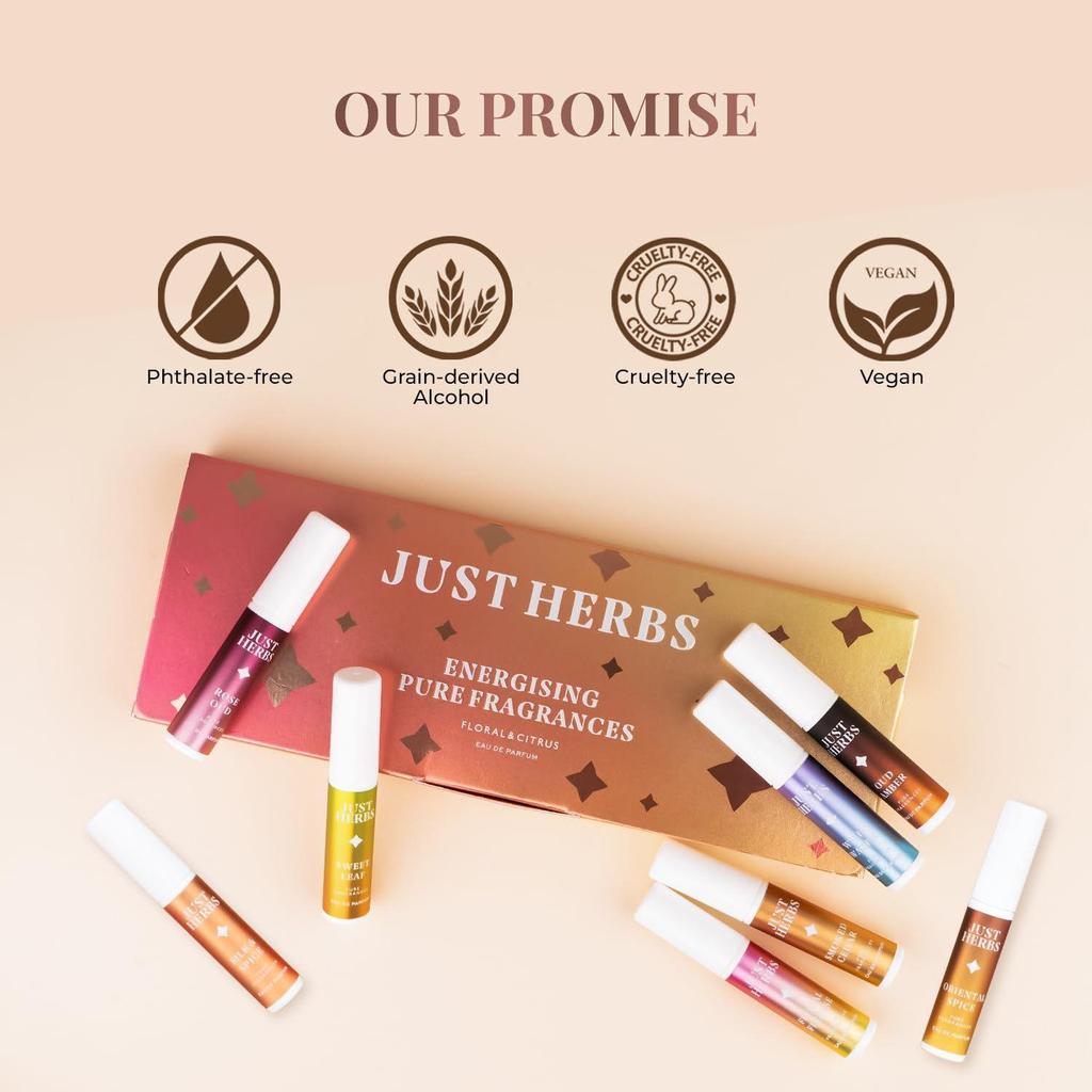 Just Herbs EDP Perfumes Set di prova di 8 profumi tascabili a lunga durata da 3 ml per uomo e donna (Floreale e Agrumato)