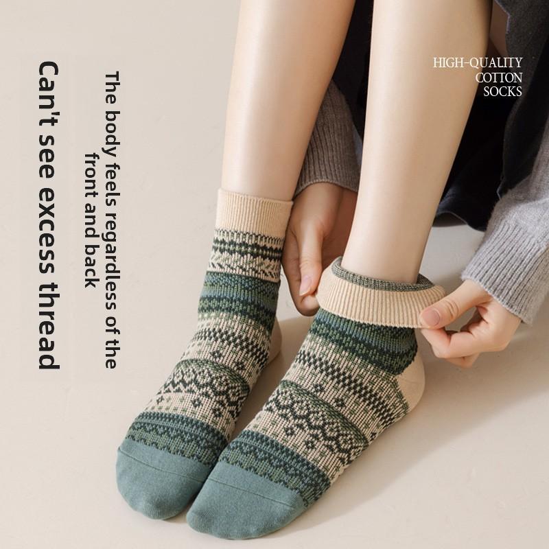 5 Pairs of Girls Autumn and Winter Retro Fashion New Drum Cotton Socks