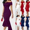 Elegant 2023 Autumn Fashion Women's V Neck Off Shoulder Short Sleeve A Line Dress