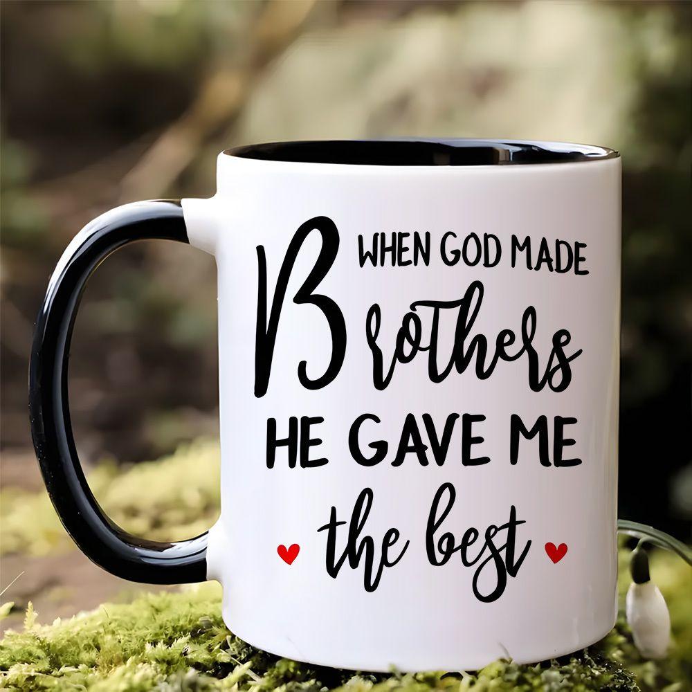 1pc Cherished for Brother Ceramic Mug - Heartfelt When God Made for Brothers He Gave Me The Best Quote Gift From Sister 201-300ml чёрный