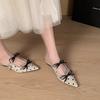 Polka dot bow pointed head bag head half slippers women's spring and summer outer wear feeling wedge heel single shoes