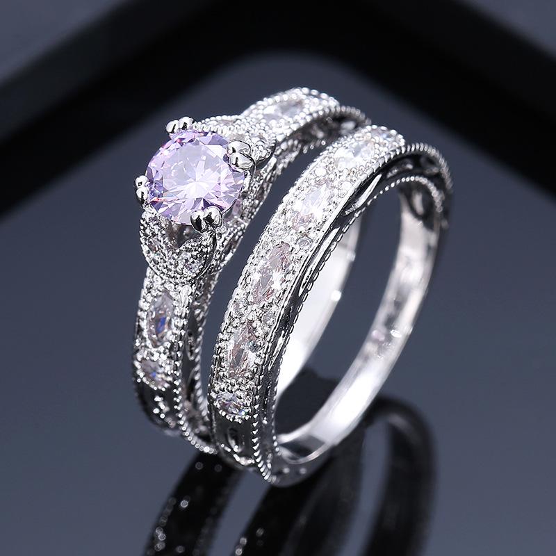 European-American Dual Ring: Rhinestone-Inlaid Geometric Couple s Jewelry Size 6
