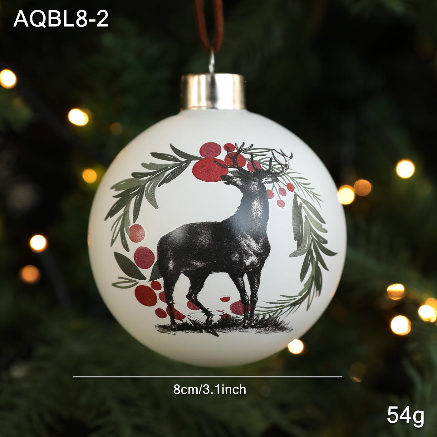 

8cm White Glass Ball with Color Print - Christmas Tree Hanging Ornament