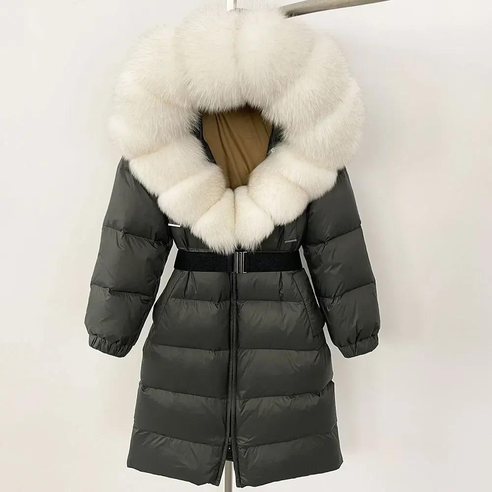 OFTBUY Moda Inverno Giacca Piumino 90% Imbottita con Piumino Collo in Pelliccia di Volpe Oversize Rimovibile Cucita Giacca Piumino Donna Abbigliamento Casual Largo