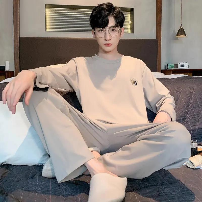 Cotton Pajamas Men's Spring and Fall Long-Sleeved Long Pants Korean Version of The Loose Homewear Solid Sleepwear Loungewear
