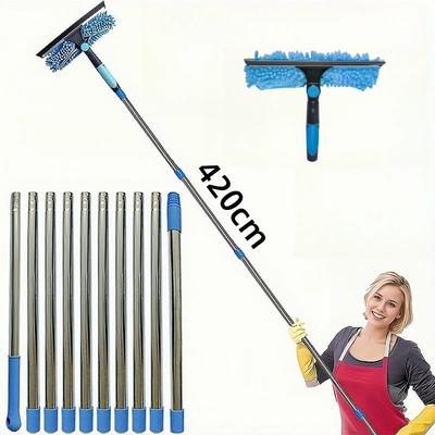 Extended Window Cleaning Kit 2 In 1 Double Sided Glass Squeegee Cleaner Duster Mop 180° Swivel Window Cleaning Tools
