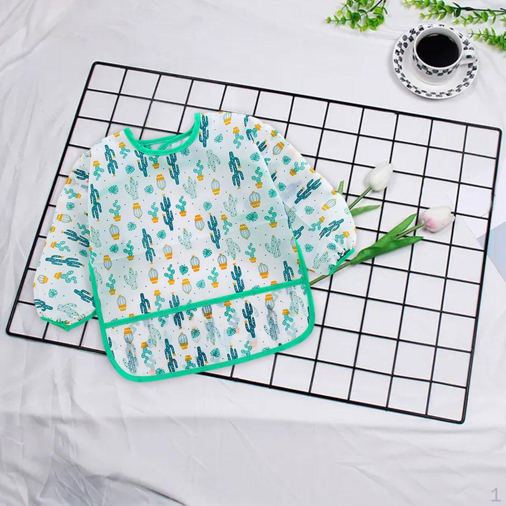 

Baby Feeding Bib Waterproof Lunch Apron Green Cactus