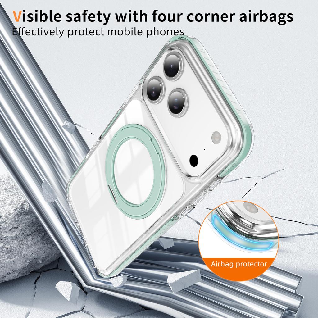 360 °   Rotatable Stand Magnetic Phone Case for iPhone 12-17 Series, MagSafe Compatible Clear Shockproof Cover with Ring Holder