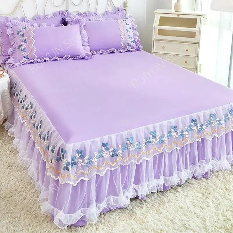 

Кружевная юбка с цветочной вышивкой. Юбка принцессы с рюшами. Нескользящий наматрасник. Простыня. Домашний чехол на кровать. Покрывало. 3pcs Design120x200cm