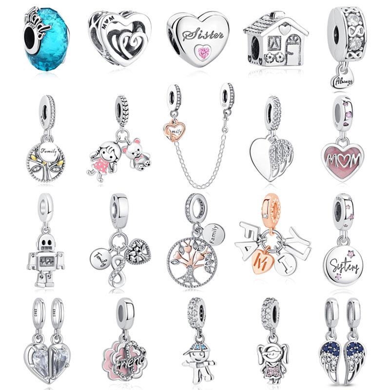Original 925 Silver Charms Family Tree Love Heart Mom Pendant Beads Fit Bracelets Necklaces Women DIY Jewelry