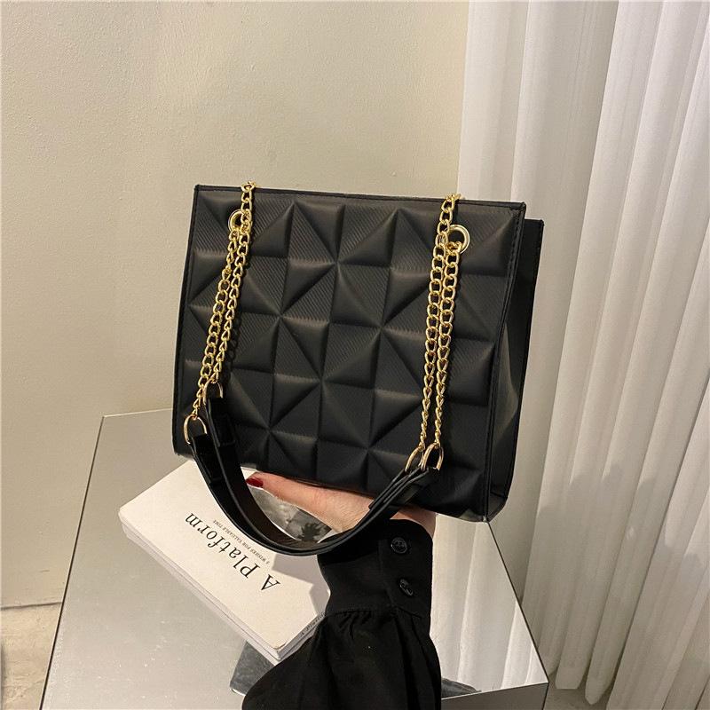 Niche Fashion Checkered Chain Women's Bag French Casual Shoulder Crossbody Bag ins Style Simple Underarm Bag PU Material