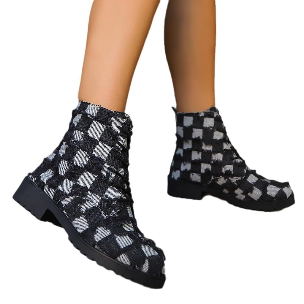 Large size new women's shoes front lace-up square heel Martin boots women's fashion street style mid-tube shoes