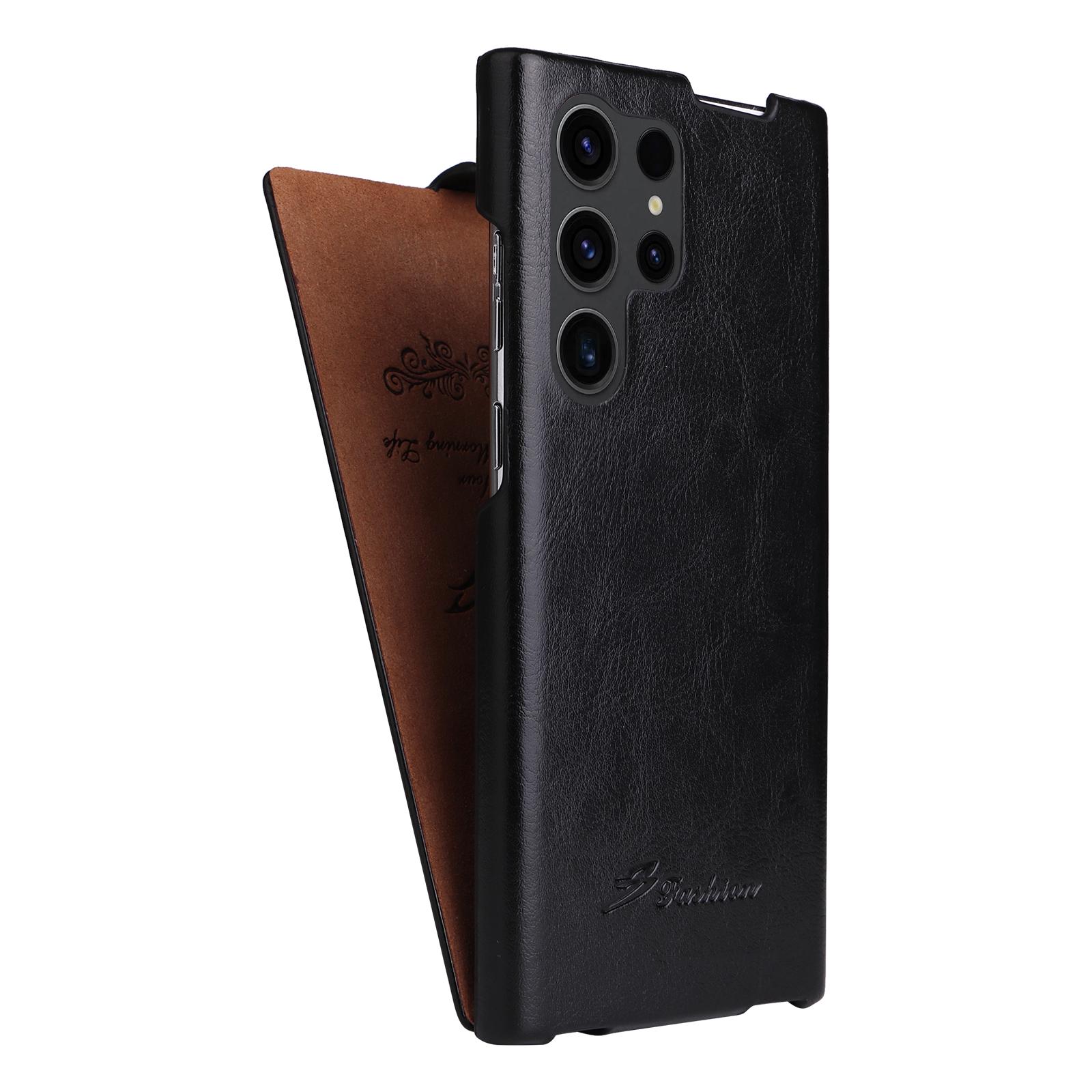 

For Samsung Galaxy S25 Ultra Case Vertical Flip PU Leather+PC Phone Cover Brown