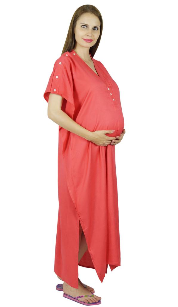 Bimba Kaftan de Maternité avec Ceinture Robe de Nuit d'Allaitement| Boutons Devant| Baby Shower