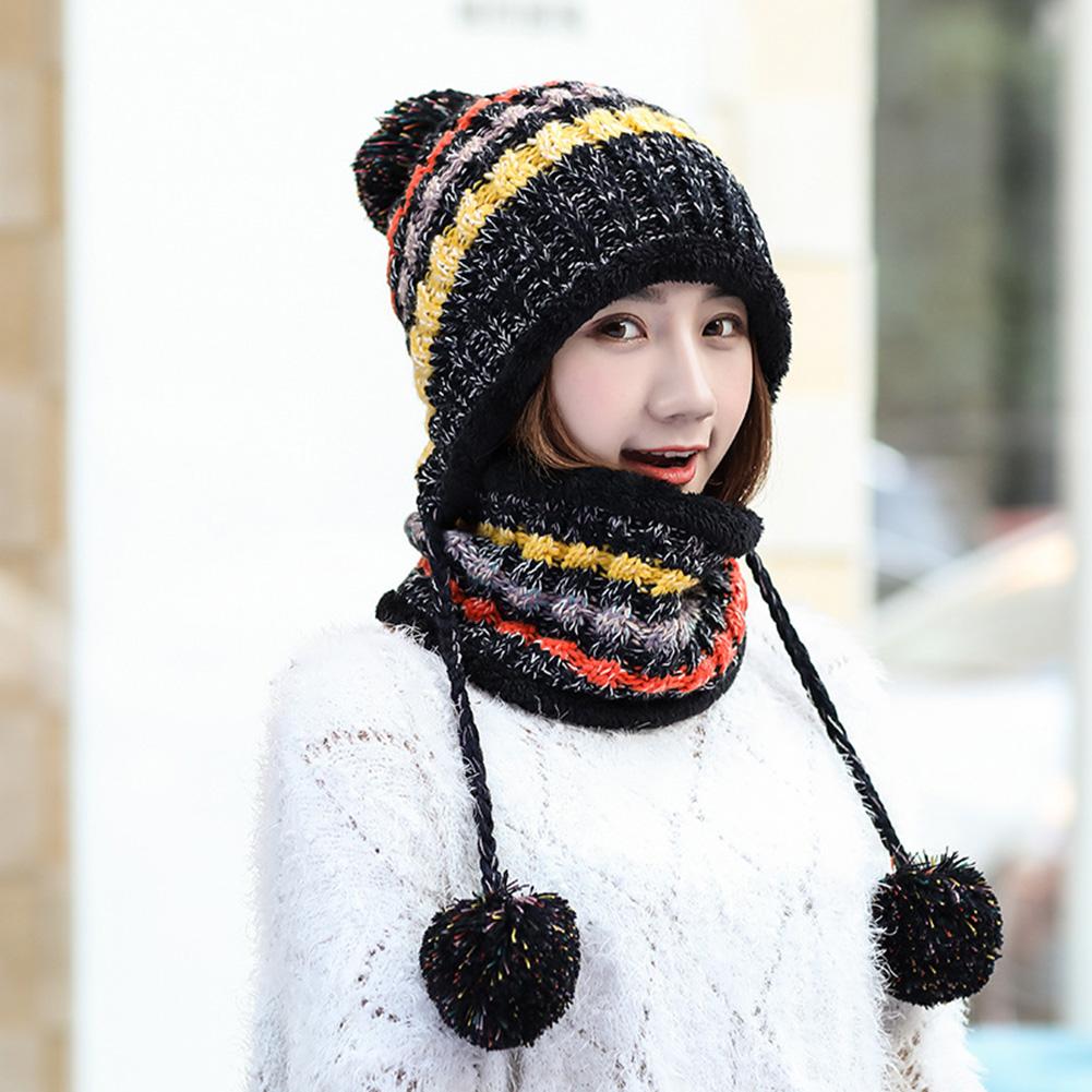 2 Stück/Set Winter Damen Strickmütze Schal Mode Wolle Verdickung Mützenkragen Set