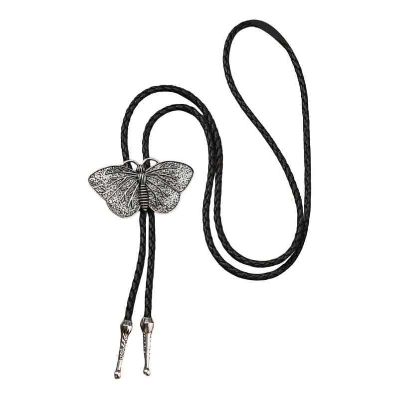 Боло-галстук Ковбойский костюм Аксессуар для мужчин и женщин Регулируемая длина Винтажный металлический кулон-бабочка Галстук-ожерелье