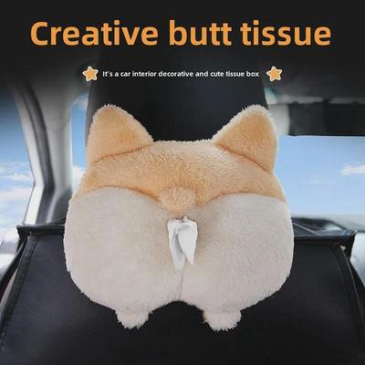 Capa para caixa de lenços de papel Corgi Butt montada no carro para viseira de sol ou apoio de braço - Design fofo de boneca pendurada