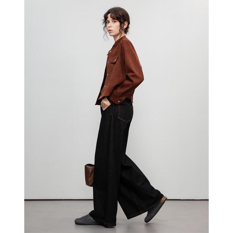 Women's Retro Suede Stand Collar Short Jacket