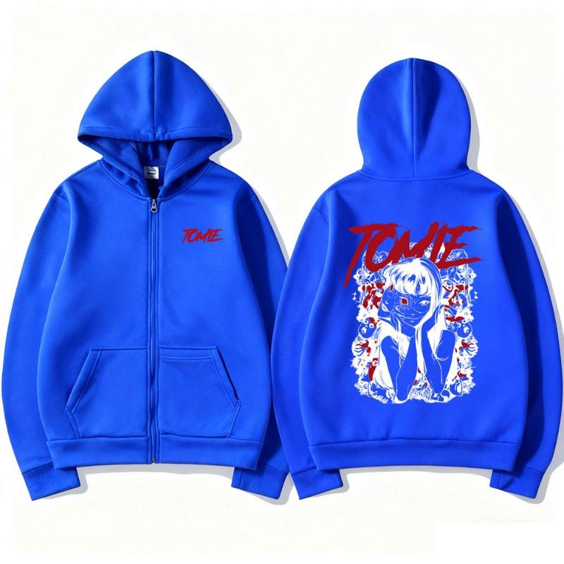 Japanischer Anime Tomie Junji Ito Reißverschluss Hoodie Herren Damen Vintage Manga Horror Zip Up Jacke Unisex Freizeit Fleece Zip Up Sweatshirt