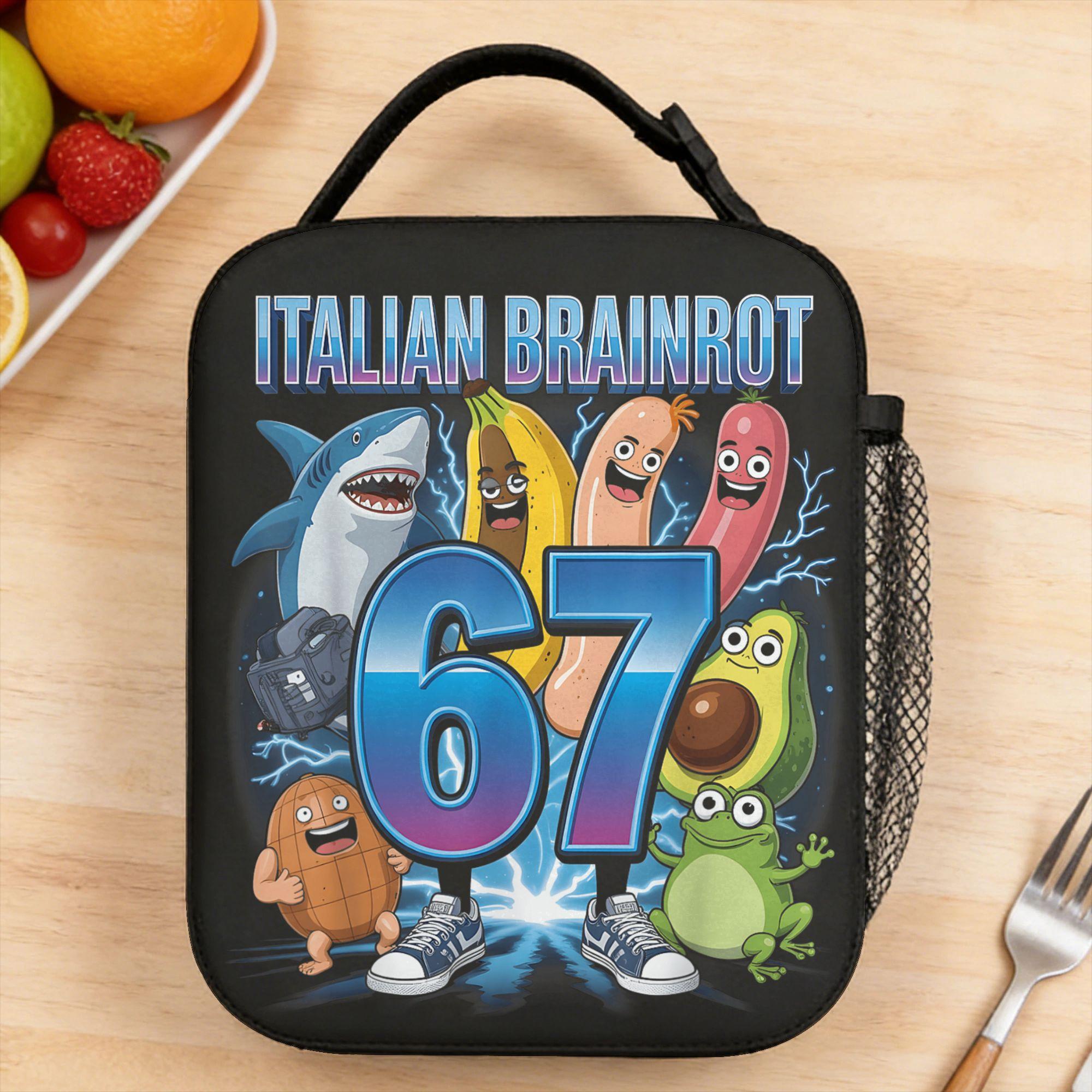 67 Six Seven 6 7 Italian Brainrot Lunch Bag Office Lunch Box For Child Print Thermal Lunch Bags Waterproof Portable Cooler Bag One Size