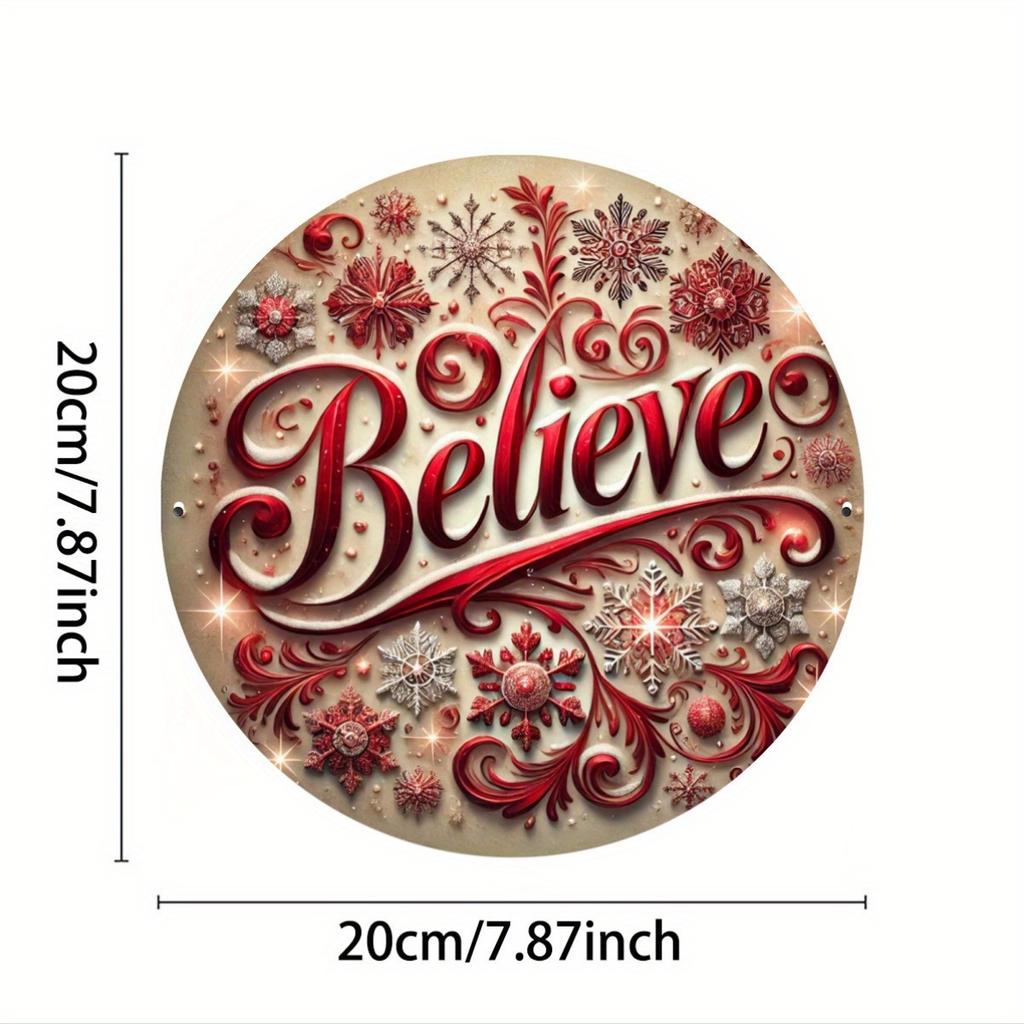 Believe" 2D Metal Sign with Christmas Print Design 7.8X7.8 inches (20X20 cm) Perfect for man cave garage and outdoor decoration