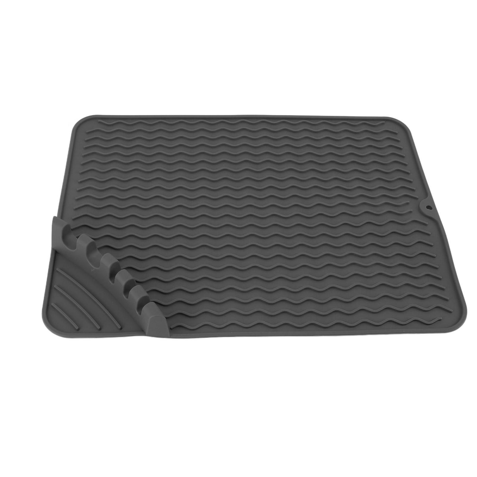 

Silicone Dish Drying Mat Non Slip Heat Resistant Dish Drainer Mat with Tableware Fixed Slot for Kitchen Countertop Sink