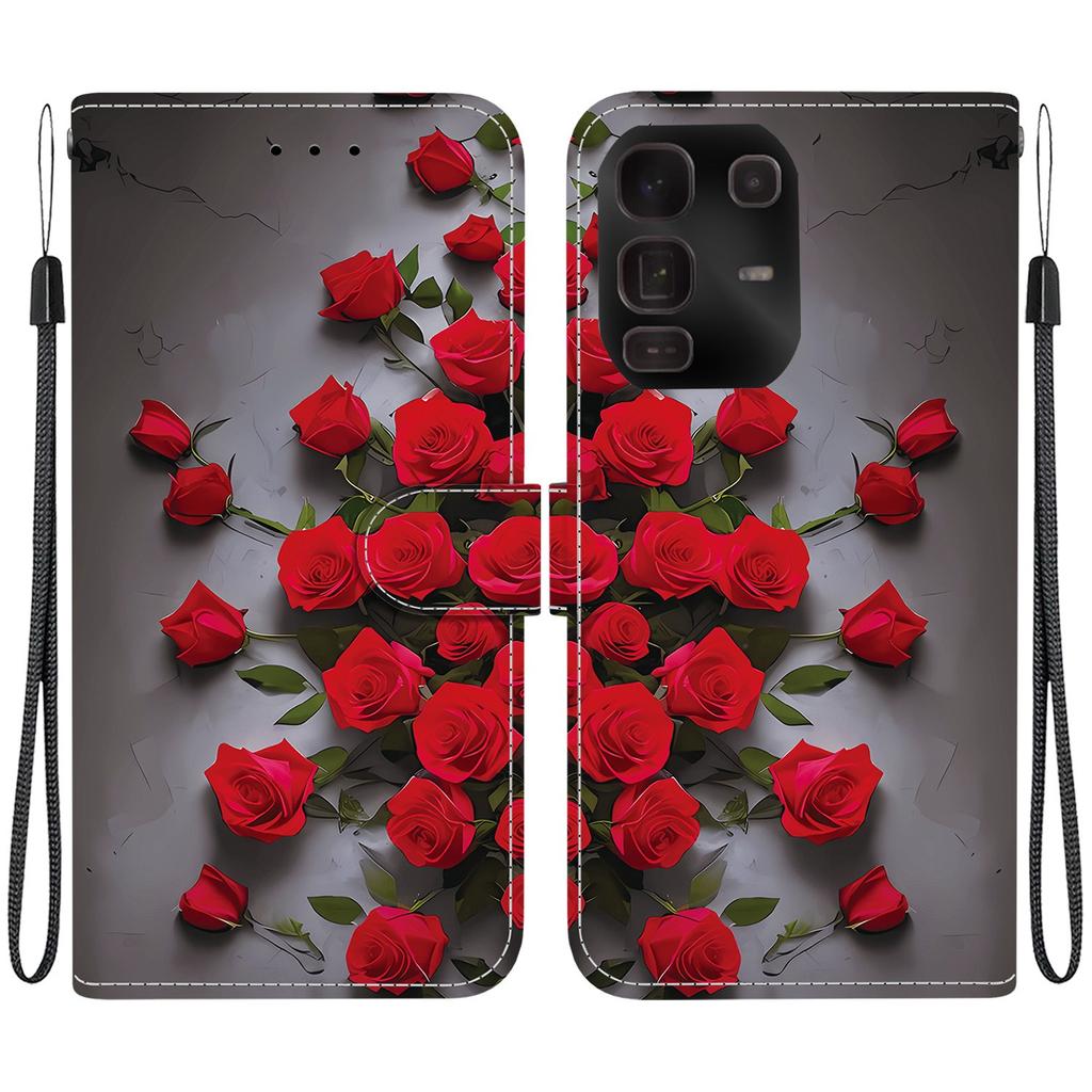 Handgefertigte PU-Leder-Flip-Hülle für Infinix Note 50 Pro+ (X6856) Rutschfeste Stoßfeste Hülle mit Handschlaufe & Herz/Rose Katze Designs