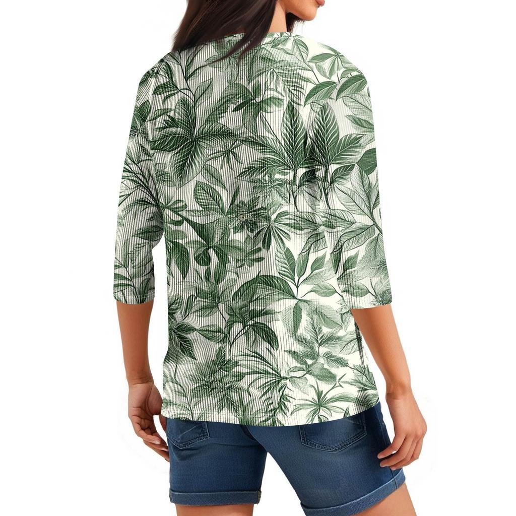 Dámské tričko tričko potisk knoflík 3/4 rukáv tunika denní víkendová móda základní výstřih do V běžný top