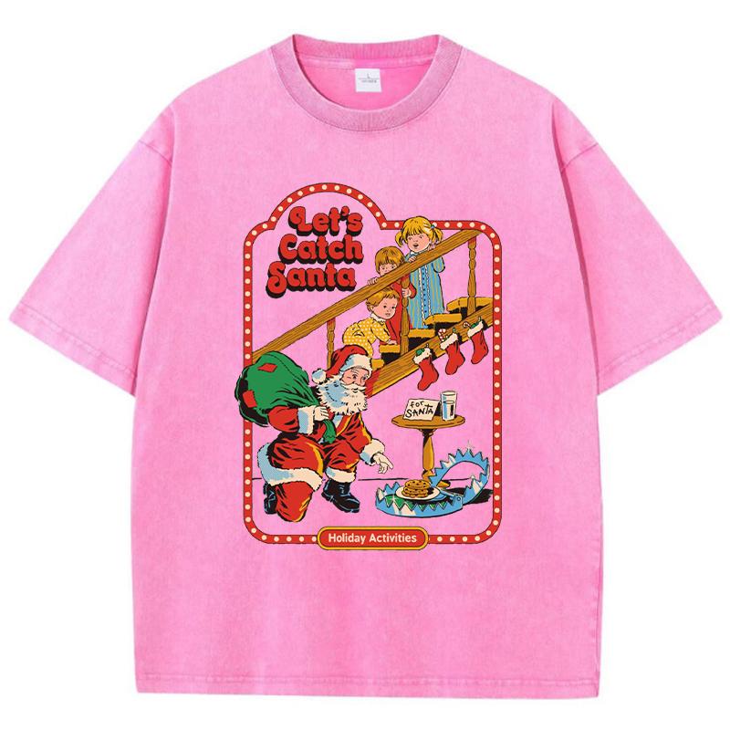 Let'S Catch Santa Printing Female T-Shirt Fashion Casual Tshirt Street Wash Short Sleeve Summer Comfortable Clothes