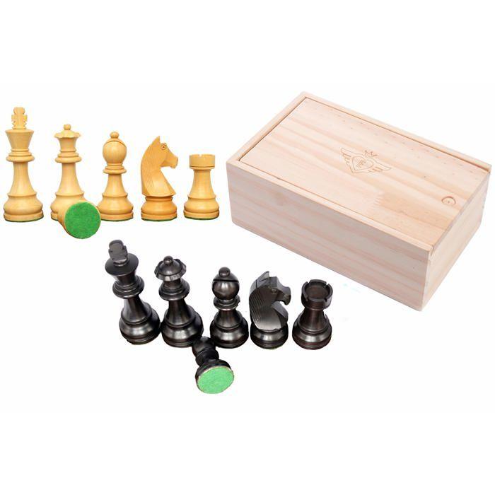 Luxury Wooden Chess Set with Maple Wood Marquetry (Black/Natural) 40 CM X 40 CM with Carved Pieces In Varnished Wood