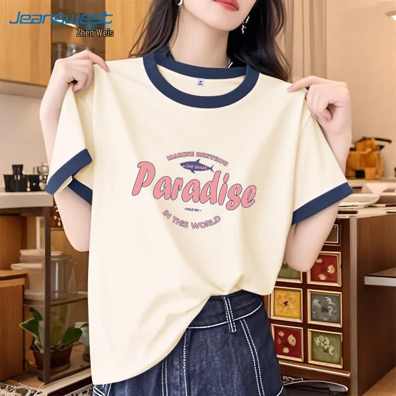 Jeanswest Women s Contrast Color Pure Cotton Short Sleeve T-shirt 2XL