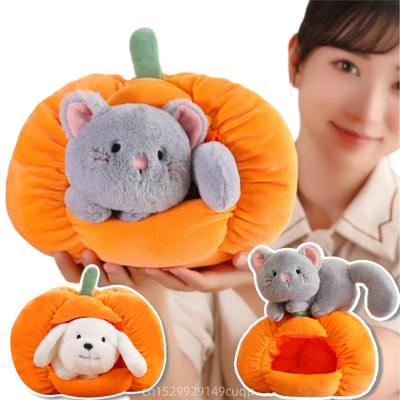 Niedliche Hundekatze in Kürbisnest, weiches gefülltes Kissen, Sofa-Dekor, Kindergeburtstagsgeschenk, Anime-Plüschtiere, Halloween, kreative Puppe
