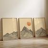 3pc Modern Mountain Landscape Triptych Unframed Japanese Style Wall Art Prints with Abstract Nature Design,Ideal for Living Room