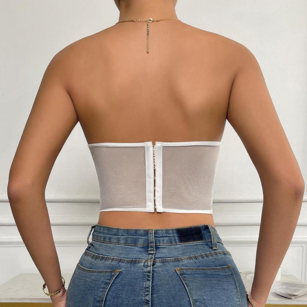 2023 European & American INS Style Lace Mesh Rose Tube Top Vest