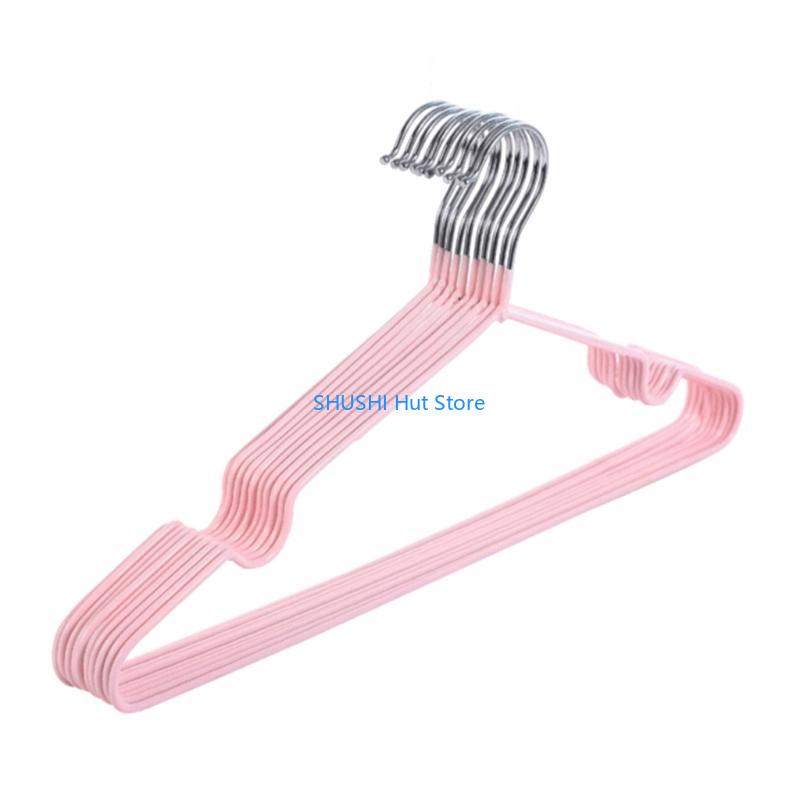 10Pcs Adult Children Metal Clothes Hanger with Plastic Coating Suit Coat Drying Rack Support Hook Non-Slip Dress Holder D57B
