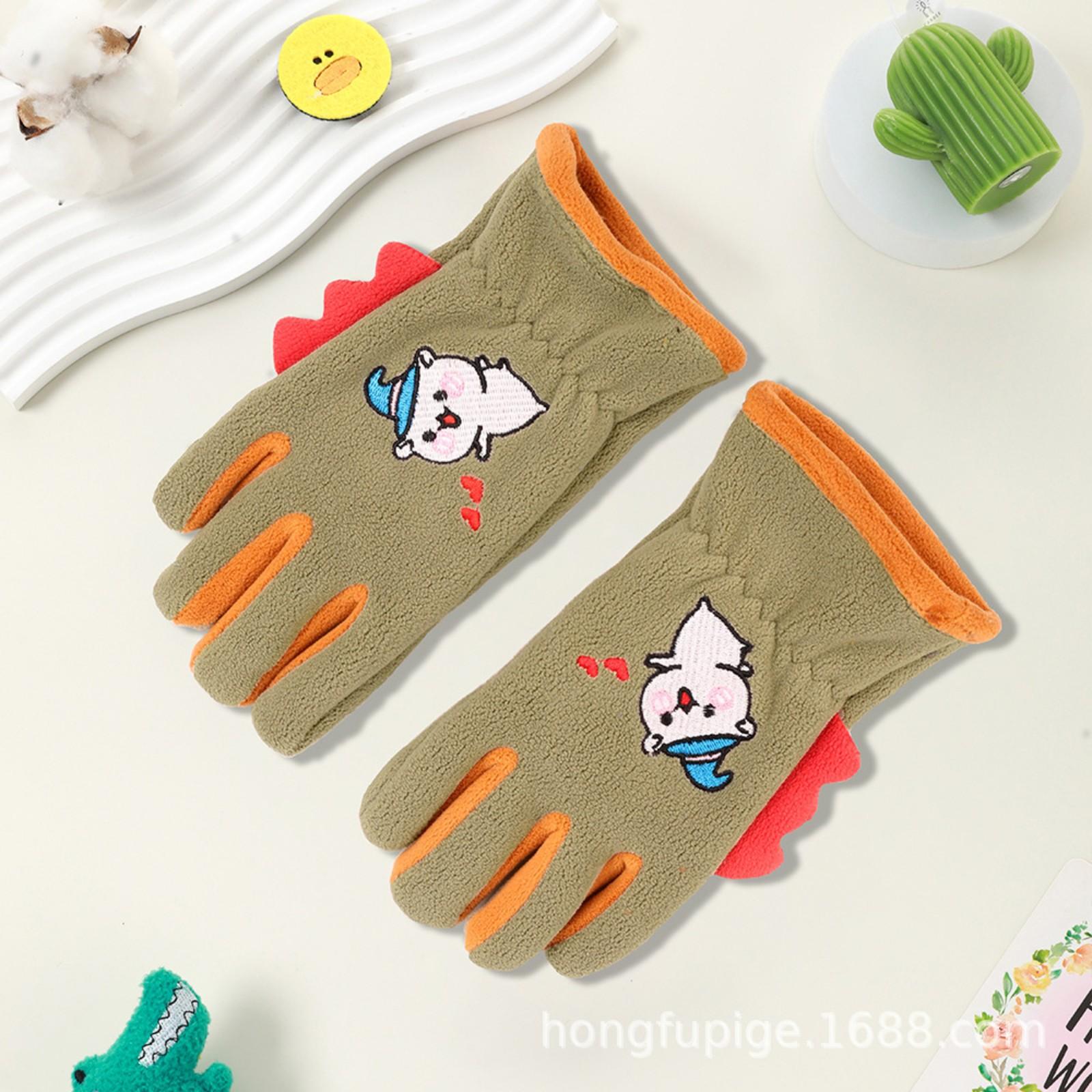 

Children s Warm Gloves Plus Fleece Cold-proof Gloves One Size зелений