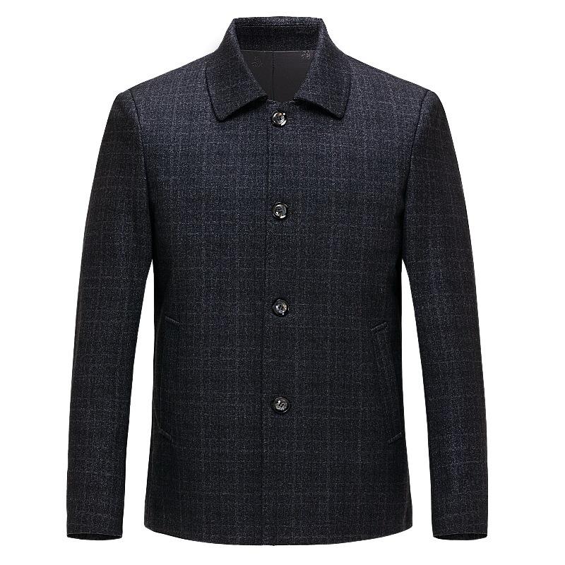 Coat Wool Jacket Men's Lapel Thick Coat for Leaders and Cadres Middle-aged and Elderly Dad Wool Button Top